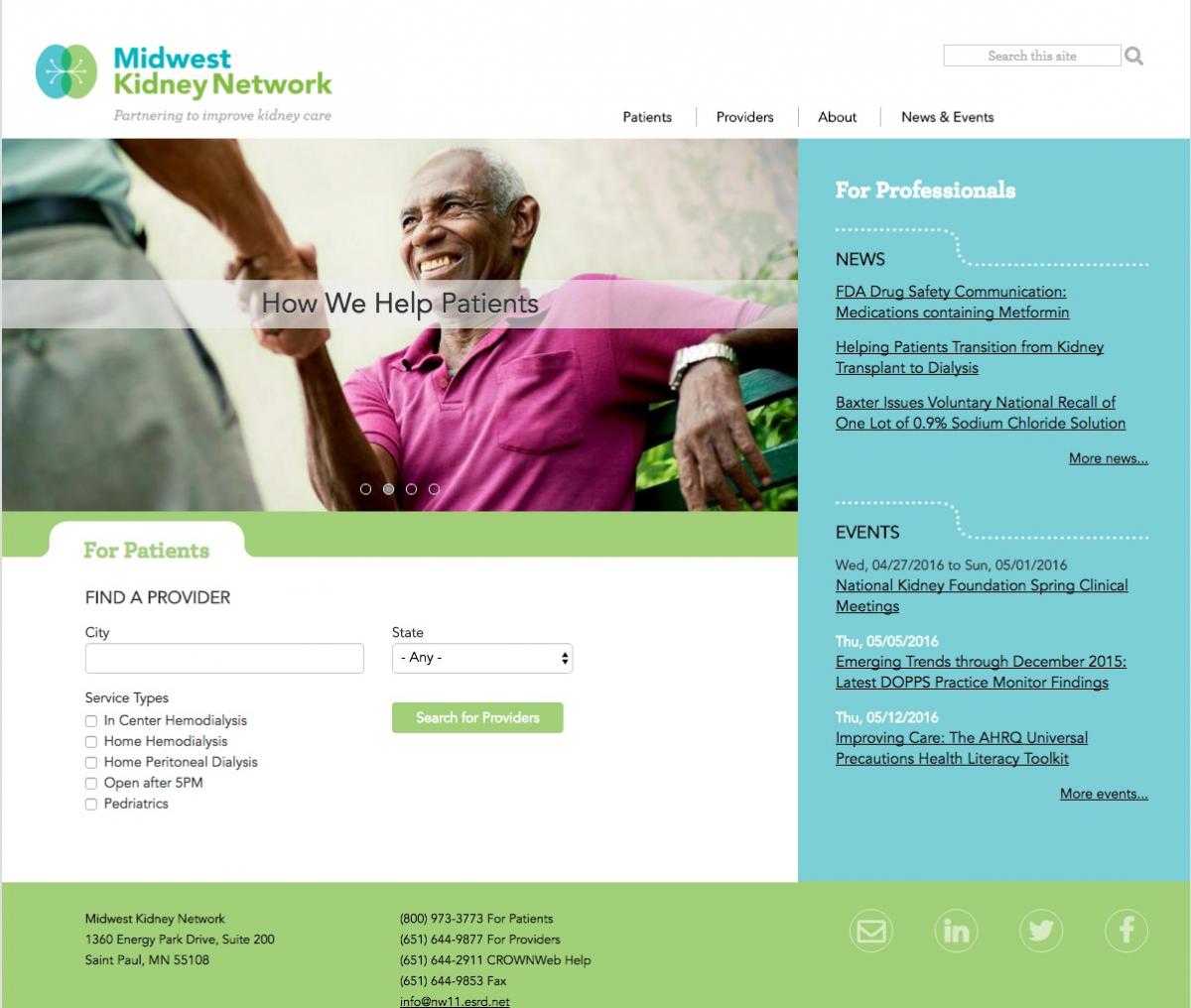 Midwest Kidney Network website design and development
